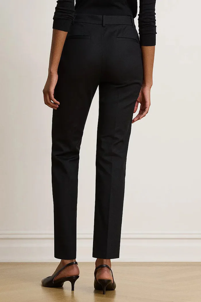 Lauren Ralph Lauren панталон slim fit дамски от памук с еластан черен с висока талия 200P14610