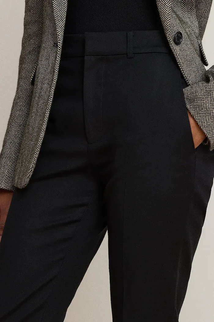 Lauren Ralph Lauren панталон slim fit дамски от памук с еластан черен с висока талия 200P14610