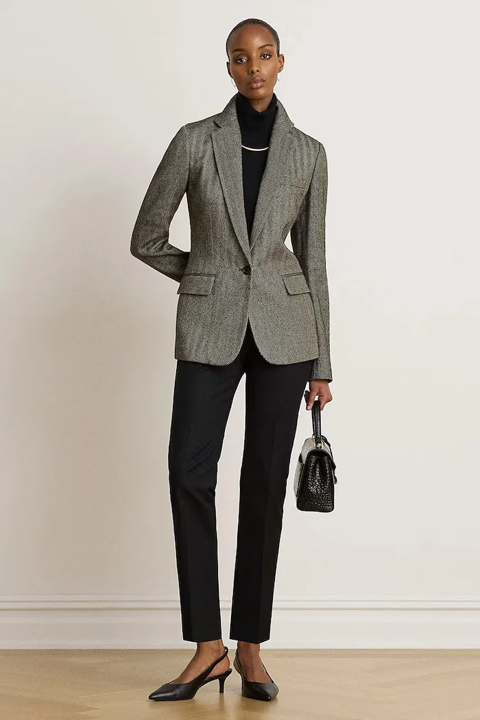 Lauren Ralph Lauren панталон slim fit дамски от памук с еластан черен с висока талия 200P14610