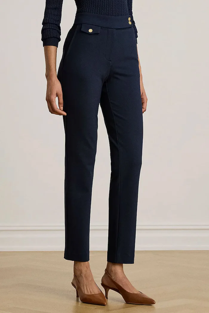 Lauren Ralph Lauren панталон slim fit дамски с вискоза тъмносин 200B22288