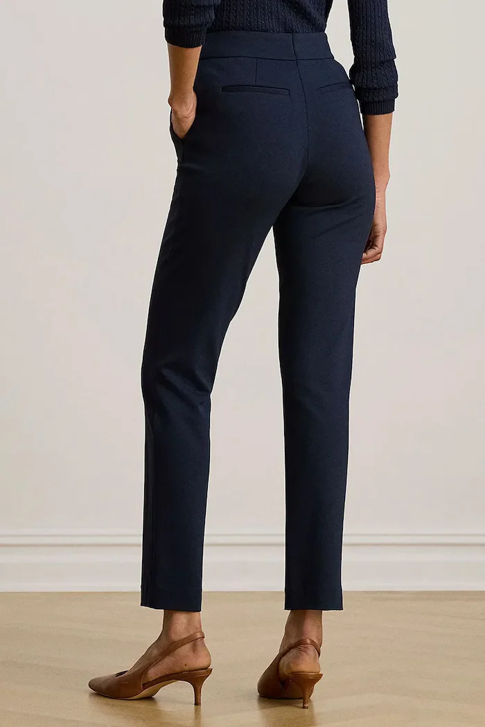 Lauren Ralph Lauren панталон slim fit дамски с вискоза тъмносин 200B22288