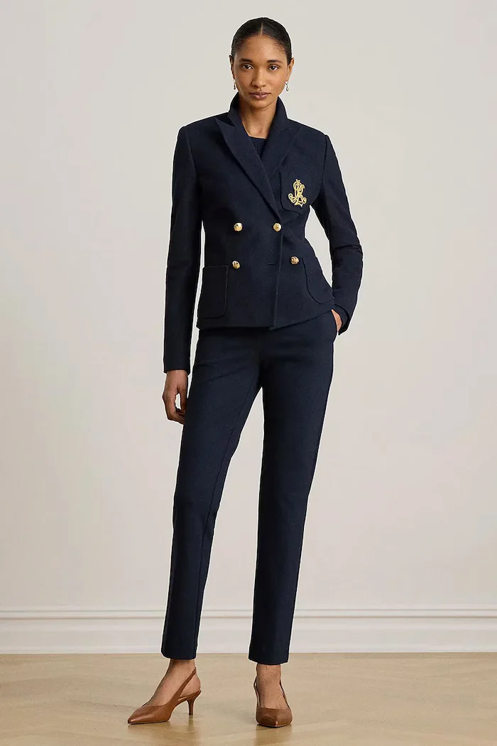Lauren Ralph Lauren панталон slim fit дамски с вискоза тъмносин 200B22288