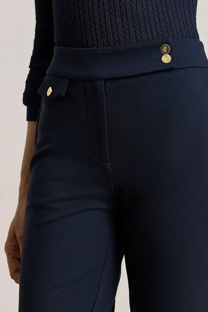 Lauren Ralph Lauren панталон slim fit дамски с вискоза тъмносин 200B22288