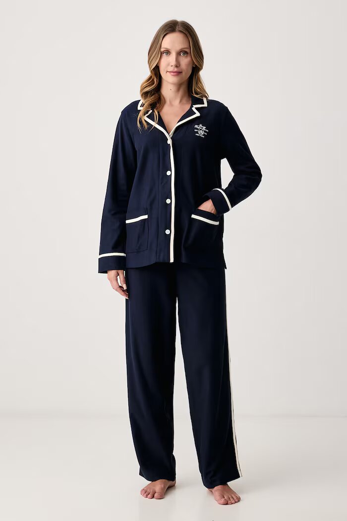 Lauren Ralph Lauren пижама от две части дамска от памук тъмносиня ILN92568
