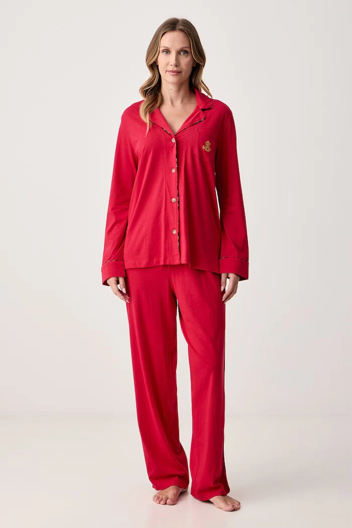 Lauren Ralph Lauren пижама от две части дамска с памук червена ILN92561F