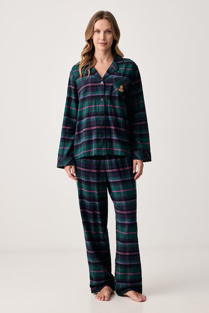 Lauren Ralph Lauren пижама от две части дамска с памук зелена ILN92551F