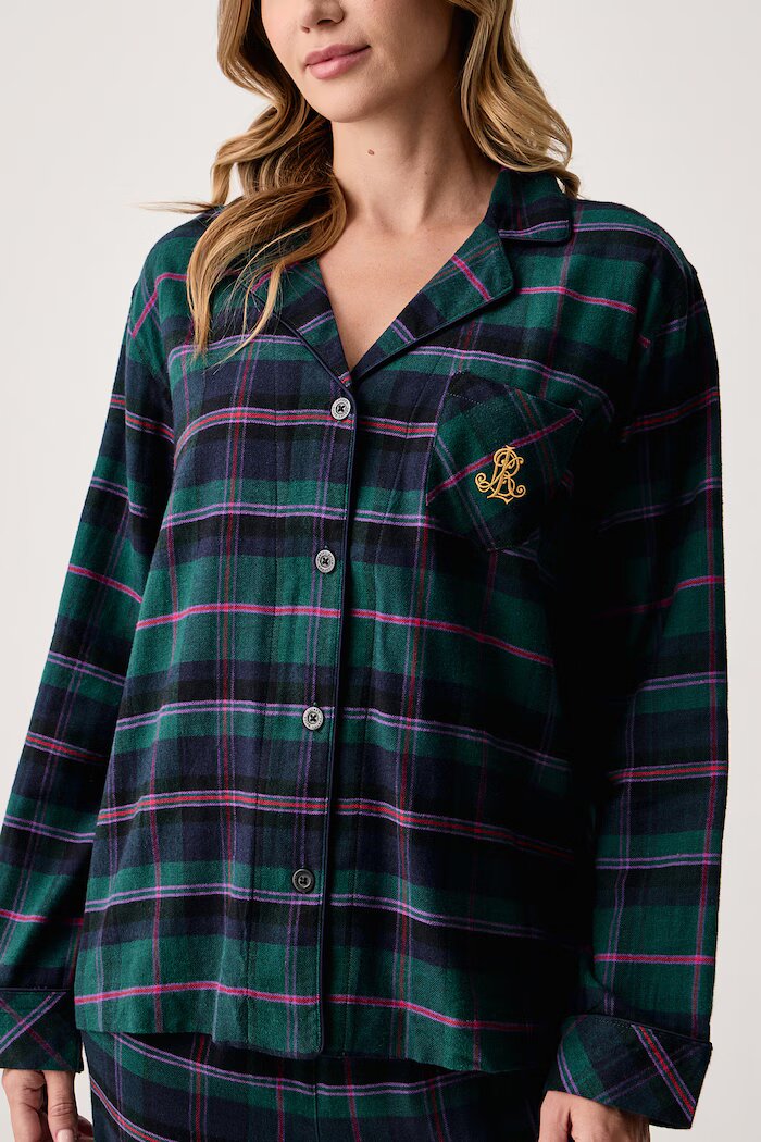 Lauren Ralph Lauren пижама от две части дамска с памук зелена ILN92551F
