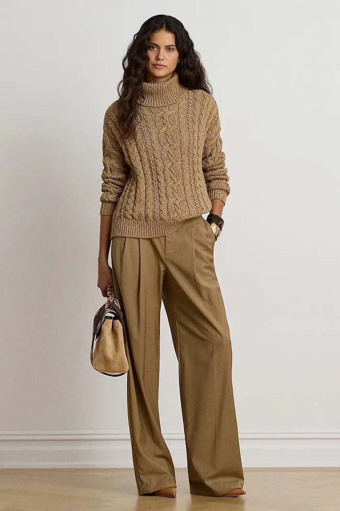 Lauren Ralph Lauren пуловер дамски от памук кафяв 200B27835
