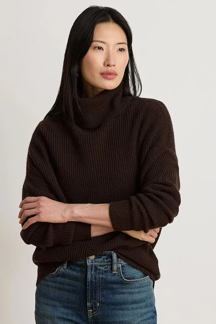 Lauren Ralph Lauren пуловер дамски от вълна кафяв 200B23582