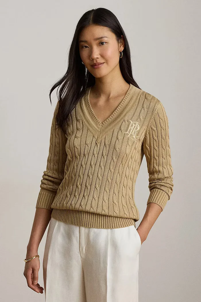 Lauren Ralph Lauren пуловер дамски с памук бежов 200888795