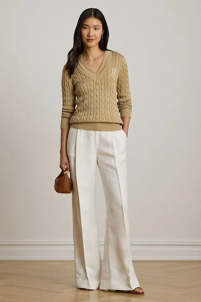 Lauren Ralph Lauren пуловер дамски с памук бежов 200888795