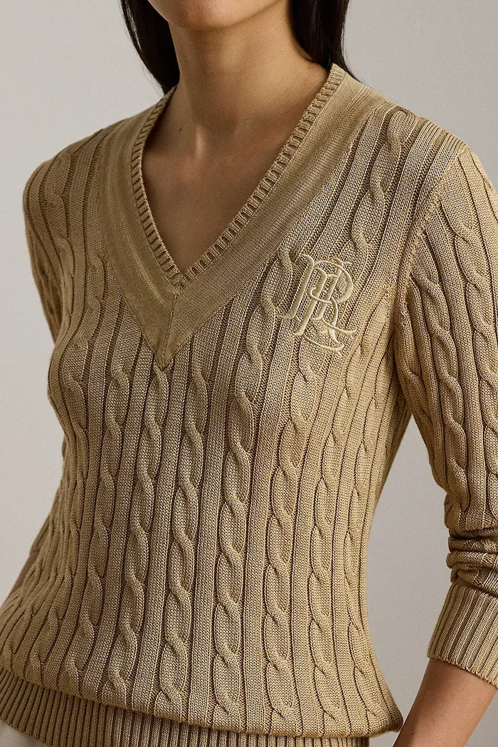 Lauren Ralph Lauren пуловер дамски с памук бежов 200888795