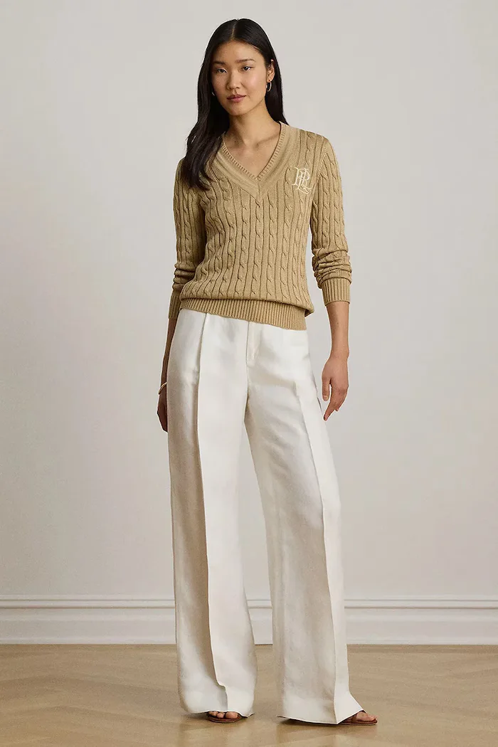 Lauren Ralph Lauren пуловер дамски с памук бежов 200888795