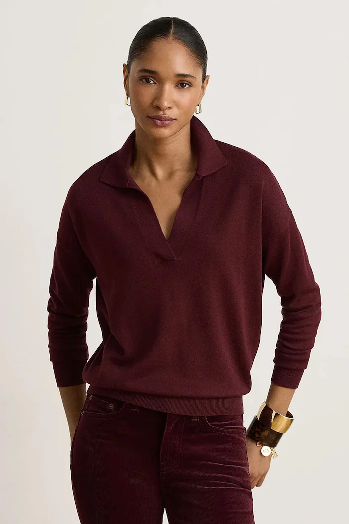 Lauren Ralph Lauren пуловер дамски с памук бордо 200P14056
