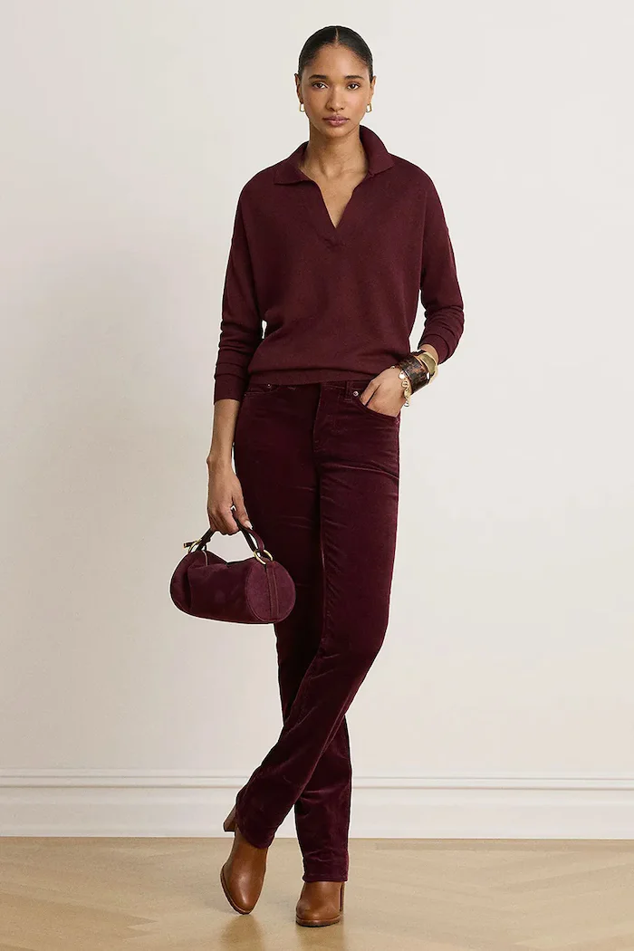 Lauren Ralph Lauren пуловер дамски с памук бордо 200P14056
