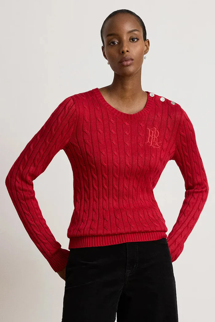 Lauren Ralph Lauren пуловер дамски с памук червен 200P14039