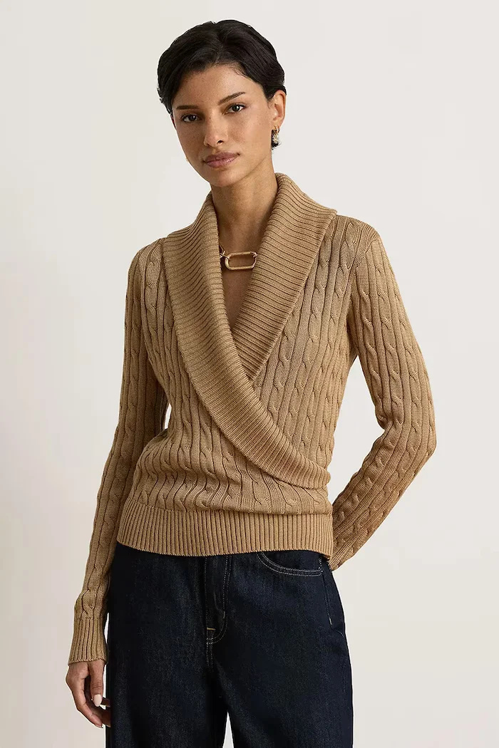 Lauren Ralph Lauren пуловер дамски с памук кафяв 200P14042