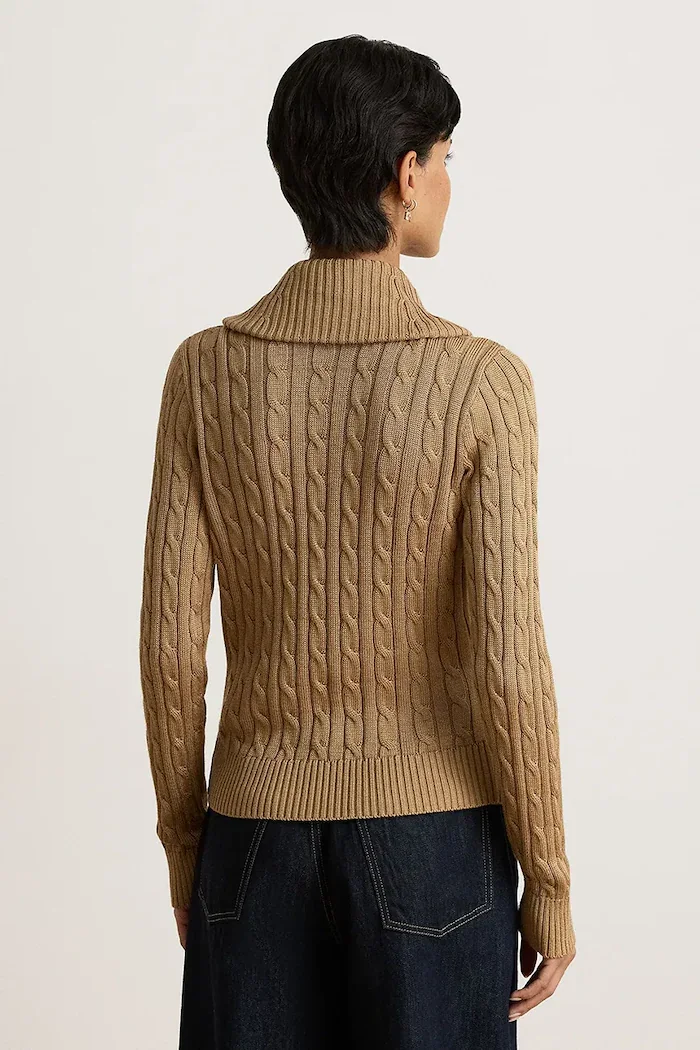 Lauren Ralph Lauren пуловер дамски с памук кафяв 200P14042