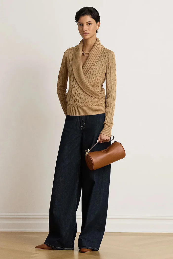 Lauren Ralph Lauren пуловер дамски с памук кафяв 200P14042