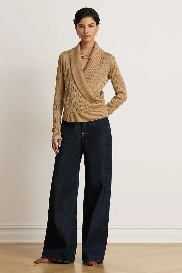 Lauren Ralph Lauren пуловер дамски с памук кафяв 200P14042