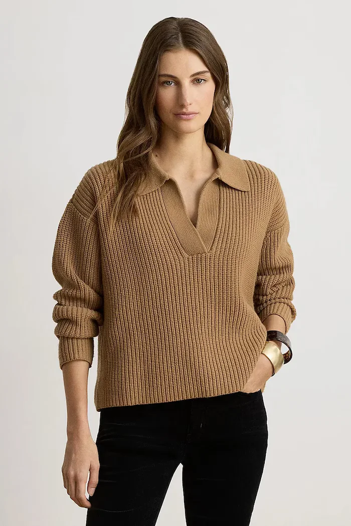 Lauren Ralph Lauren пуловер дамски с вълна кафяв 200979676