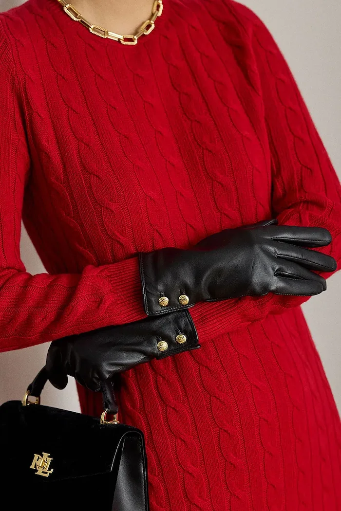 Lauren Ralph Lauren ръкавици дамски от кожа черни 454833083