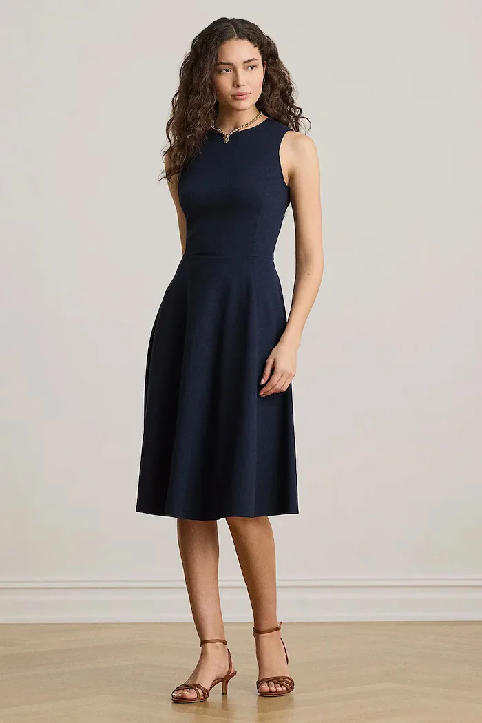 Lauren Ralph Lauren разкроена рокля с вискоза тъмносиня 200980935