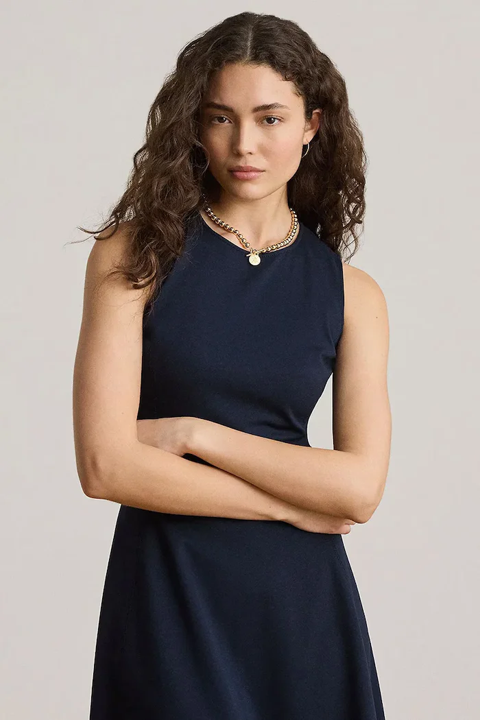 Lauren Ralph Lauren разкроена рокля с вискоза тъмносиня 200980935