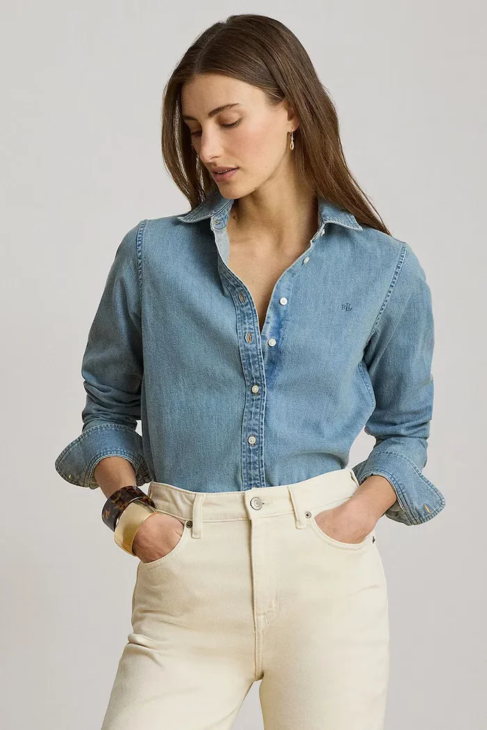 Lauren Ralph Lauren риза дамска от деним синя 200P14149
