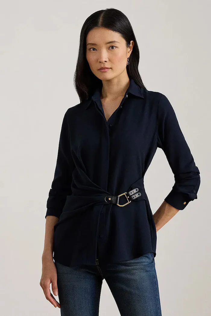 Lauren Ralph Lauren Риза дамска в тъмносиньо със стандартна кройка с класическа яка 200P03577