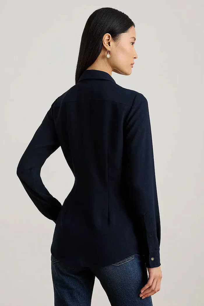 Lauren Ralph Lauren Риза дамска в тъмносиньо със стандартна кройка с класическа яка 200P03577