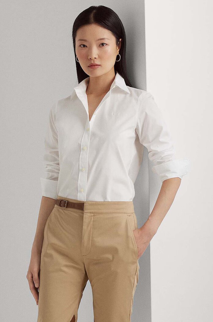 Lauren Ralph Lauren Риза Lauren Ralph дамска в бяло със стандартна кройка с класическа яка 200684553001