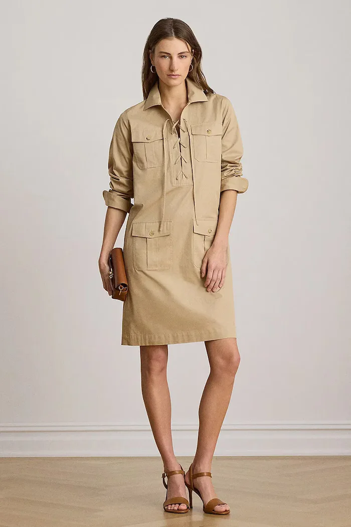 Lauren Ralph Lauren рокля от памук бежова 200P13725