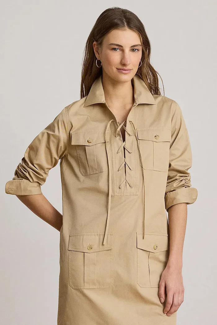 Lauren Ralph Lauren рокля от памук бежова 200P13725