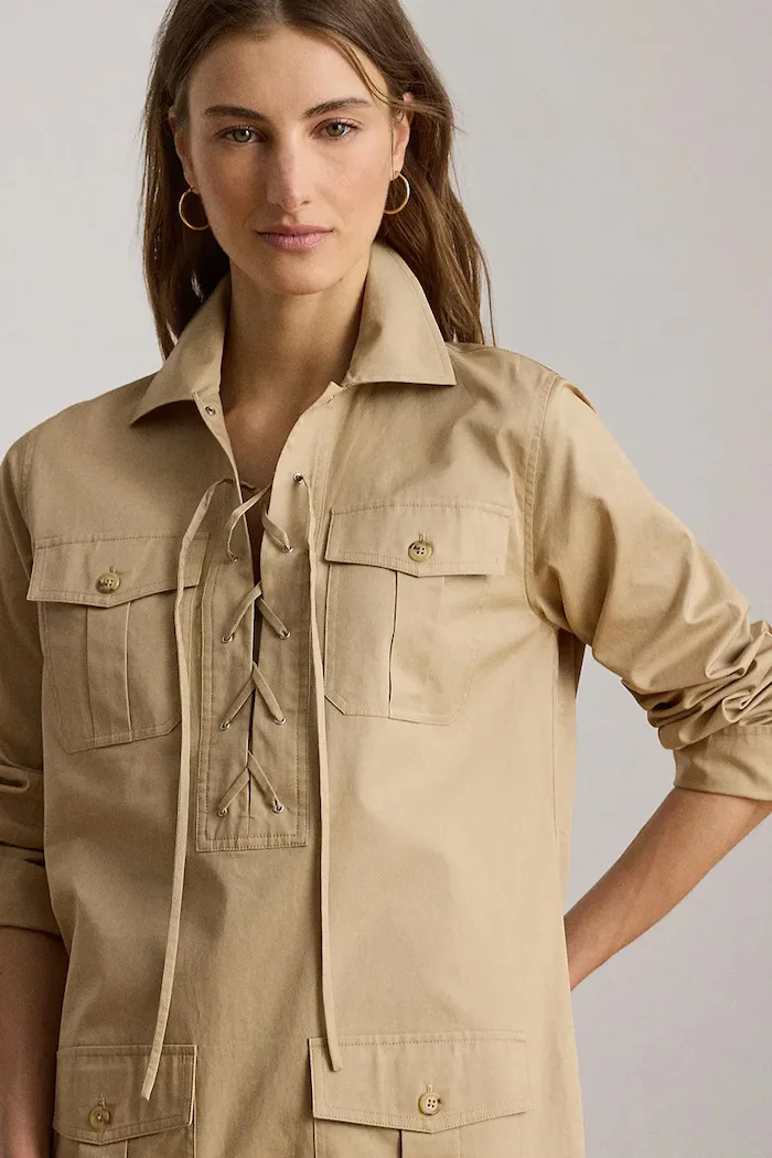 Lauren Ralph Lauren рокля от памук бежова 200P13725