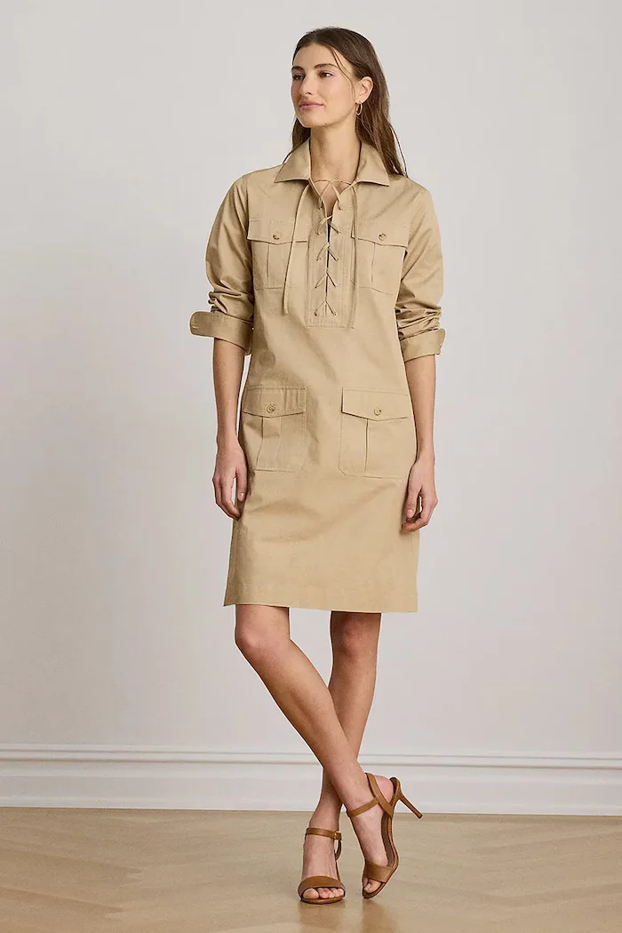 Lauren Ralph Lauren рокля от памук бежова 200P13725