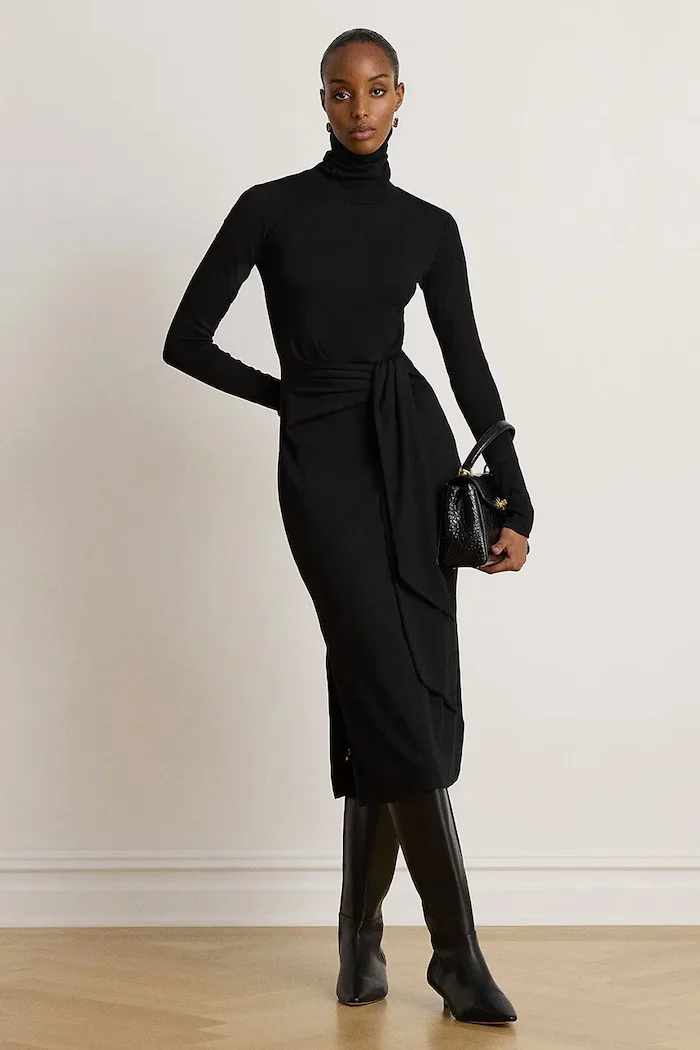 Lauren Ralph Lauren рокля с памук черна 200980028