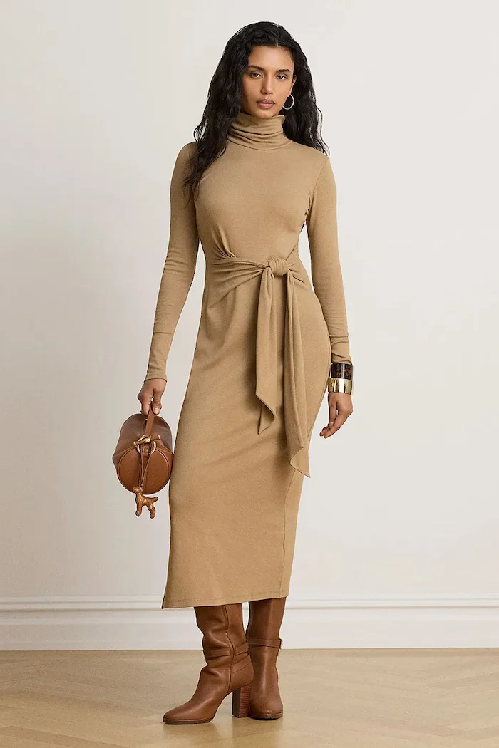 Lauren Ralph Lauren рокля с памук кафява 200980028