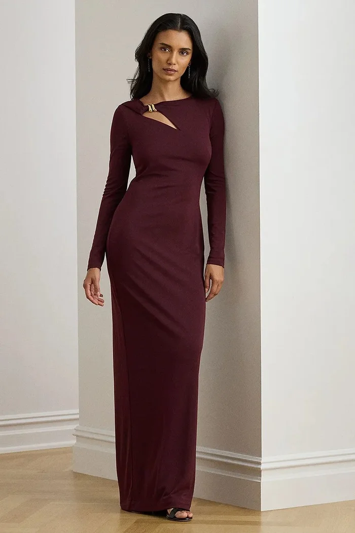 Lauren Ralph Lauren Рокля в бордо дълга с кройка по тялото 253P03589