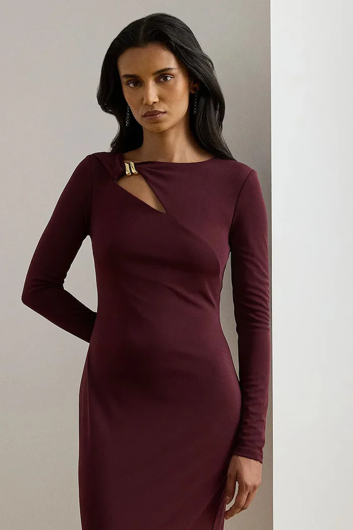 Lauren Ralph Lauren Рокля в бордо дълга с кройка по тялото 253P03589