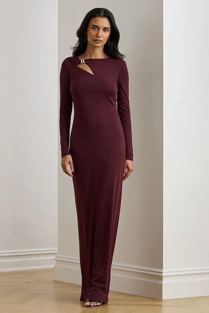 Lauren Ralph Lauren Рокля в бордо дълга с кройка по тялото 253P03589