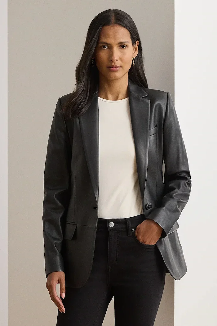 Lauren Ralph Lauren сако дамско от кожа черно 200P14038