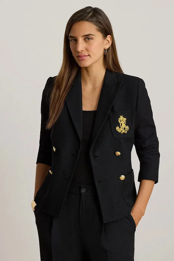 Lauren Ralph Lauren сако с двуредно закопчаване от памук с еластан черно 200P14021