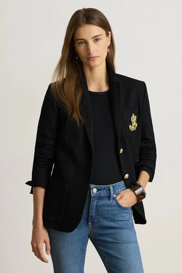 Lauren Ralph Lauren сако с едноредно закопчаване дамско от памук с еластан черно 200797305