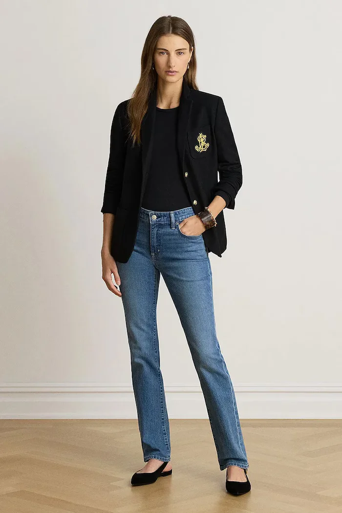Lauren Ralph Lauren сако с едноредно закопчаване дамско от памук с еластан черно 200797305
