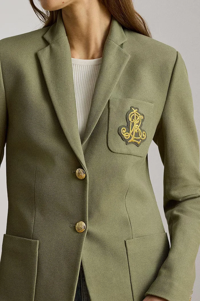 Lauren Ralph Lauren сако с едноредно закопчаване дамско от памук с еластан зелено 200797305