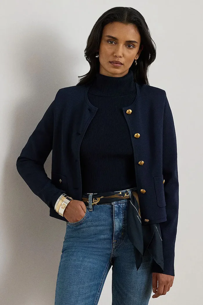Lauren Ralph Lauren Сако в тъмносиньо с едно копче с изчистен дизайн 200P03460