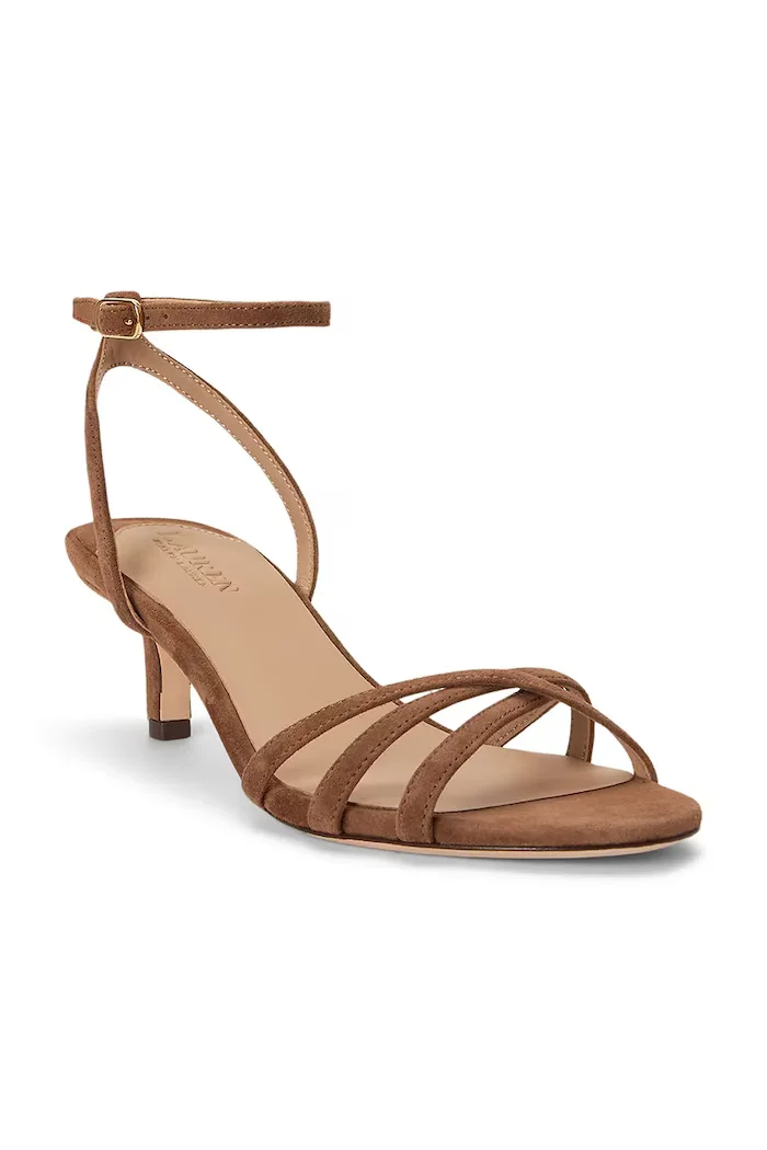 Lauren Ralph Lauren сандали с тънък ток от велур Kendyl Kttn кафяви 802P06395009