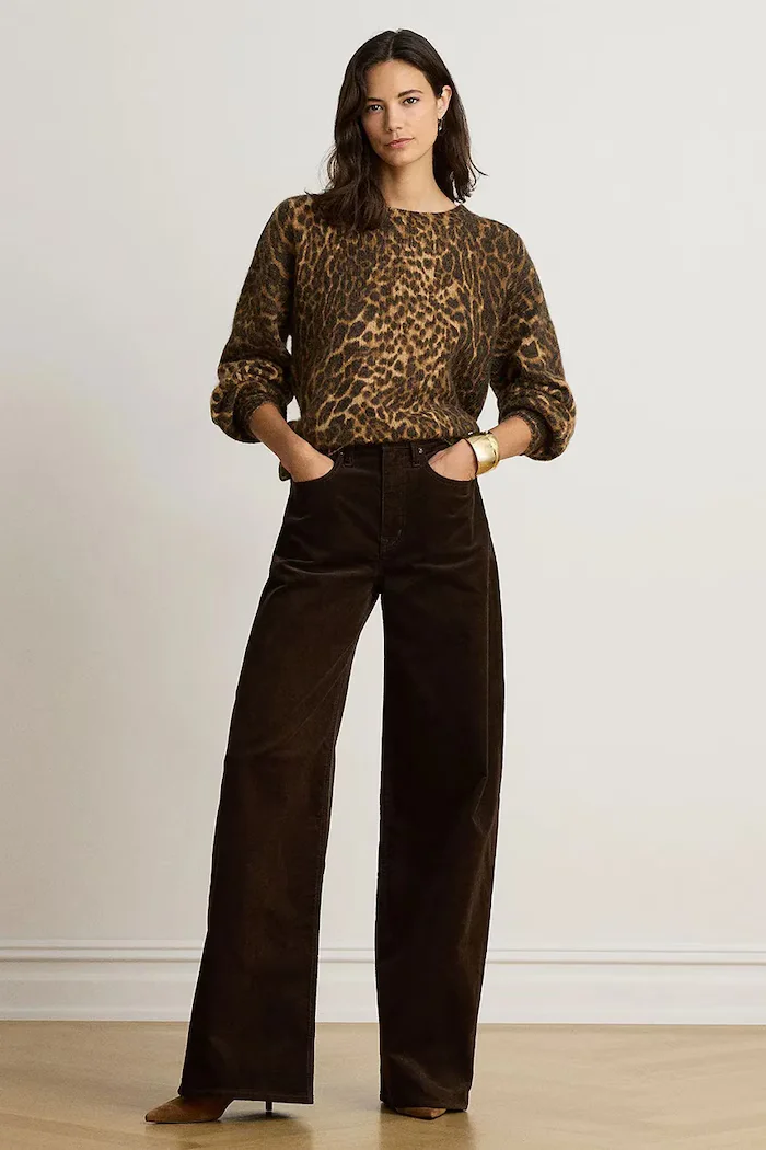 Lauren Ralph Lauren широк панталон дамски с кашмир кафяв 200B34256