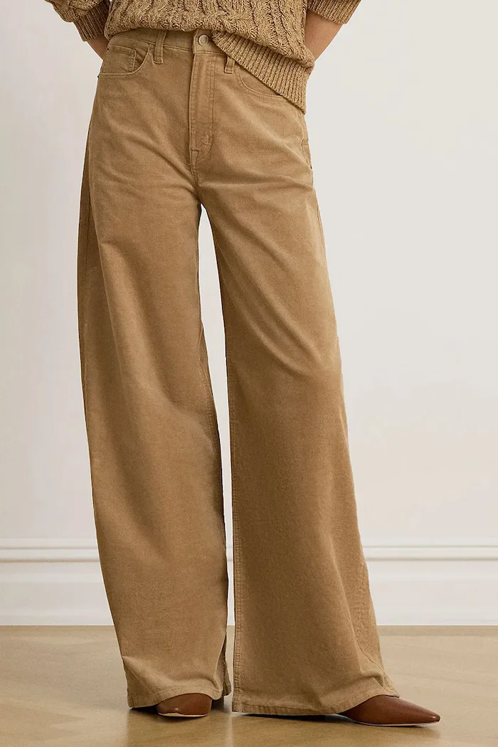 Lauren Ralph Lauren широк панталон дамски с кашмир кафяв с висока талия 200B34256